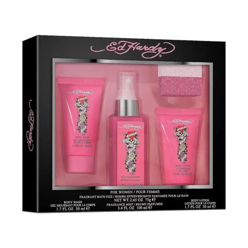 Ed Hardy Women 's Perfume Gift Set, 4 Pieces Include Fragrance Mist, Body Lotion, Body Wash, and Fragrant Bath Fizz