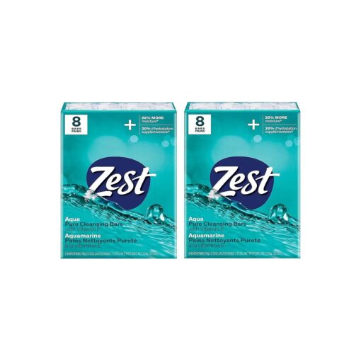 Zest Aqua Pure Cleansing Bar Soap 20 % More Moisture 8 Count Pack of 2