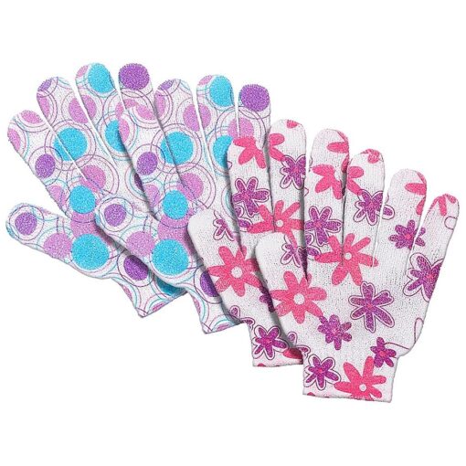 Exfoliating Gloves Shower Loofah Body Scrubber African Exfoliating Net Glove Bathing Accessories Exfoliating Mitt for Women & Men ( 4Pcs-Bath Gloves-Flower )