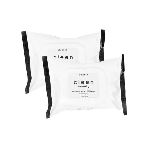 Cleen Beauty Coconut Water Hibiscus Face Wipes l Hydrating Facial Cleansing Makeup Remover l Biodegradable Face Wash Cloth l 2 Pack