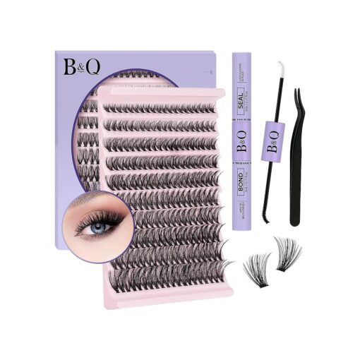 DIY Lash Extension Kit Individual Eyelash Extension Kit B & Q D Curl Cluster Lashes Individual Eyelashes with Lash Bond and Seal, Lash Applicator Tool DIY Lash Extensions at Home ( Kit,40D-0.07D-8-18mix )