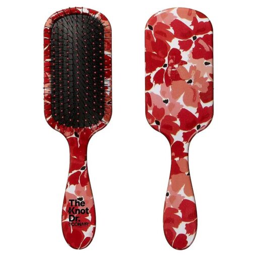 The Knot Dr. for Conair Hair Brush, Wet and Dry Detangler, Removes Knots and Tangles, For All Hair Types, Pink/Red Floral