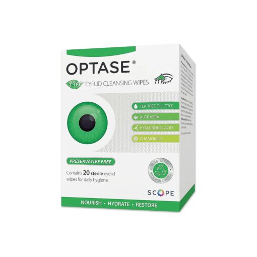 OPTASE Tea Tree Oil Eyelid Wipes - Cleansing for Dry Eyes Blepharitis Treatment Preservative Free, Natural Ingredients Step 2 Cleanse TTO Eye Wipes, Box of 20