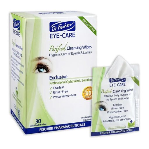 Dr. Fischer Eyelid Wipes - Purified, Non-Irritating, Pre-moistened Eye Wipes for Cleansing Sensitive Skin, Hypoallergenic Make-up Remover ( 30 )