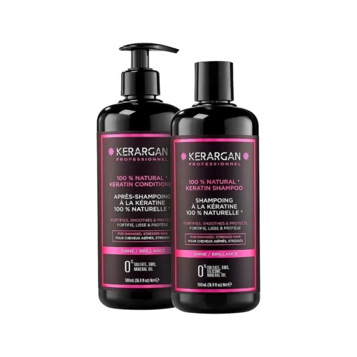 Kerargan - Ultra Repairing Keratin Shampoo & Conditioner Duo for Damaged and Stressed Hair - Strengthens, Smoothens & Protects - Sulfate-Free, Non-GMO, Silicone-Free - 2x16.9 Fl oz