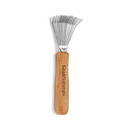 GranNaturals Hair Brush Cleaner - Rake Design for Pick Cleaning & Detangling Combs & Bristle Brushes - Durable Metal Wires, Ergonomic Wooden Handle - Quick Hair, Dust & Lint Remover Tool for Brushes