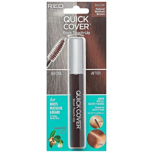 RED by Kiss Quick Cover Root Touch Up Mascara Water-Resistant Temporary Gray Concealer Cover Up Brush for Hair and Beard ( Natural Medium Brown )