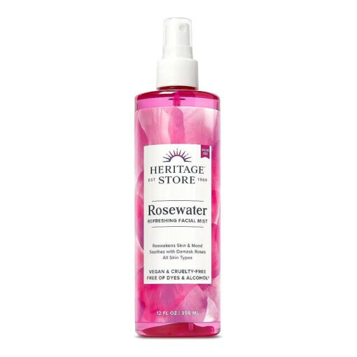 Rosewater, Refreshing Facial Mist for Glowing Skin, With Damask Rose Oil, All Skin Types, Rose Water Spray for Face Made Without Dyes or Alcohol, Vegan & Cruelty Free ( 12oz )