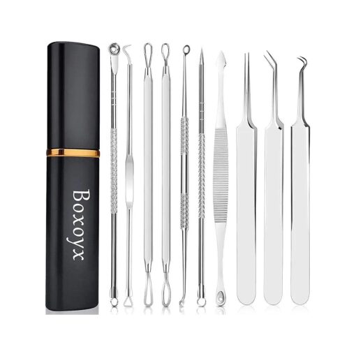 Blackhead Remover Tool, Boxoyx 10 Pcs Professional Pimple Comedone Extractor Popper Tool Acne Removal Kit - Treatment for Pimples, Blackheads, Zit Removing, Forehead, Facial and Nose ( Silver )