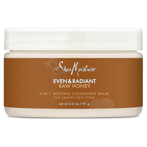 SheaMoisture Even and Radiant Face Cleanser For Uneven Skin Tone and Dark Spots 3-in-1 Cleansing Balm With Raw Honey 3.2 oz