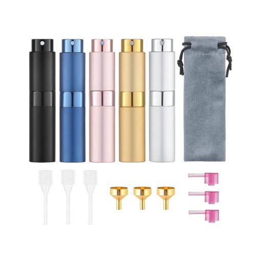 Tekson Travel Perfume Atomizer Refillable 8ml ( 5 PCS ), Travel Cologne Sprayer Mini, Perfume Bottle Empty Small ( 5 Colors )