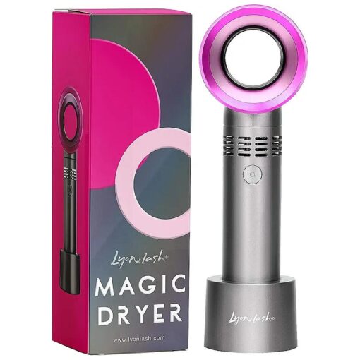 Lyon lash Portable USB Rechargeable Bladeless Mini Fan/Air Conditioning Blower/Handheld Cooling Dryer, Essential Eyelash Extension Supplies, Dries Glue/Adhesive Rapidly ( Nickel/Fuchsia Pink )