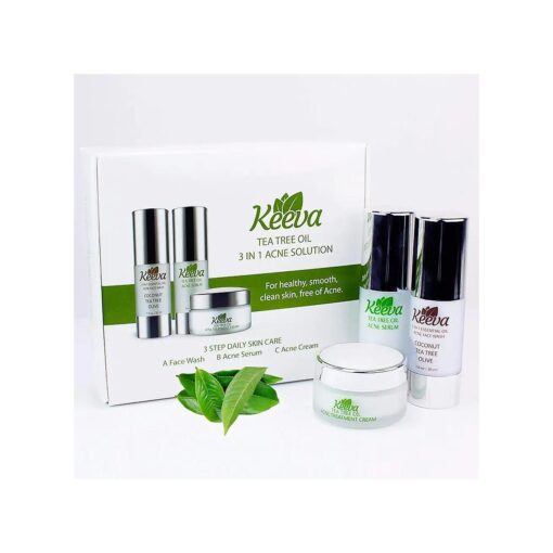 Ultimate Acne Skin Care Set - Acne Treatment 3-in-1 System - Acne-FREE Skin in 3 Days with Keeva 's 7x Faster Organic Tea Tree Oil Acne System, Includes Patent Pending Acne Cream, Acne Serum, Face Wash