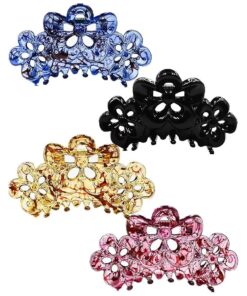 3.5 Inches Effortless Beauty Assorted Hollow flowers Hair patterns Hair Claws,4-count