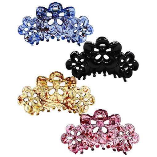 3.5 Inches Effortless Beauty Assorted Hollow flowers Hair patterns Hair Claws,4-count