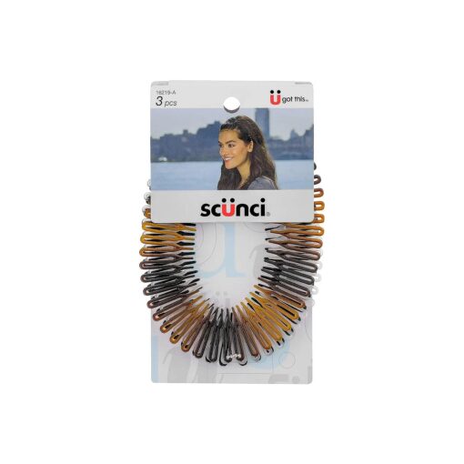 Scunci Effortless Beauty Stretch Hair Combs, Tortoise, Opaque White, and Black, 3 Packs