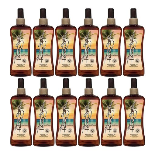 Amplifier Suntan Oil - Contains No Sunscreen Protection ( 0 SPF ), Light Formula with Exotic Oils, Fruit and Nut Extracts, Tropical Fragrance, 8 FL OZ ( Pack of 12 )