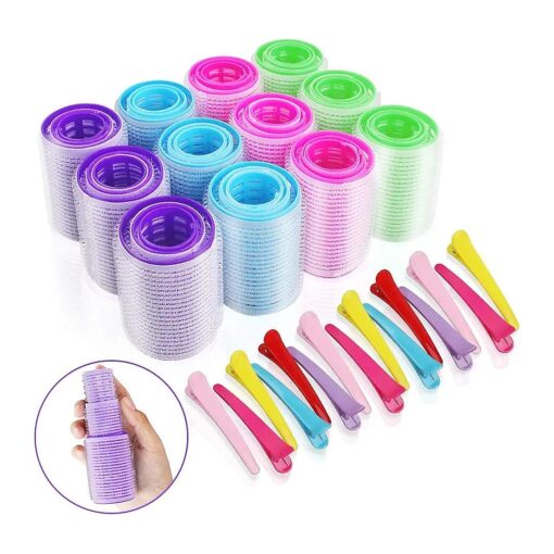 36 Pcs Self Grip Hair Roller Set in 3 Sizes and 15 Pcs Plastic Duck Teeth Bows Hair Clips, Self Holding Rollers Salon Hairdressing Curlers for Hair Styling ( 44mm + 36mm + 25mm )