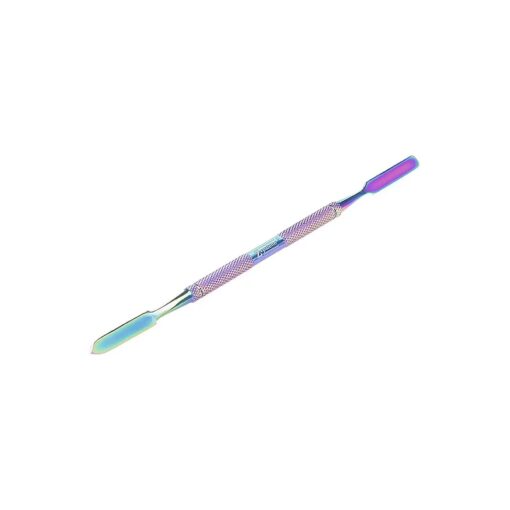 De-Potting Spatula, Dual-Ended Multicolor Steel Tool for Makeup Palettes, Empty Magnetic Palette Compatible, Professional Mixing & Blending, Iridescent Finish, 6.5" Length