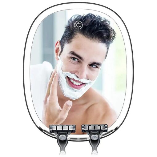 Shower Mirror Fogless for Shaving and Makeup, Anti-Fog Shatterproof Bathroom Shower Mirror with Light ( 3 Color Setting ), Long-Lasting Removable Adhesive Hook, 360deg Swivel for Men and Women