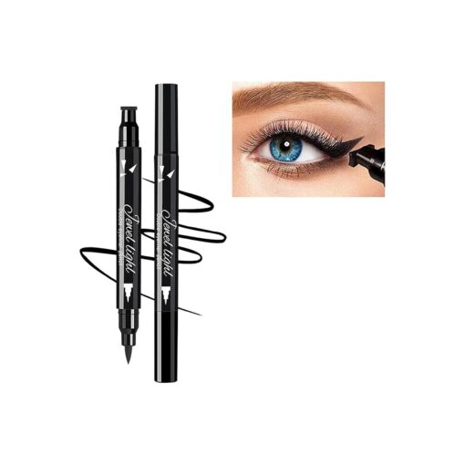 Dual Ended Black Liquid Eyeliner - 2 in 1 Winged Cat Eye Stamp & Felt-tip Eyeliner Pen, Waterproof, Long Lasting and Smudge Proof Eye Makeup Tool for Women