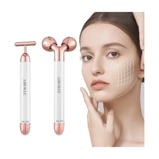 2 in 1 Face Massager Electric, AIBOKEE 3D Face Massager Roller and T Shape Facial Massager Roller Vibrating, Skincare Tools for Face Arm Eye Waist Leg, Powered by One AA Battery ( 2 Piece Set )