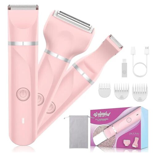 Bikini Trimmer for Women, 3 in 1 Electric Razors Shaver for Women, IPX7 Waterproof Pubic Hair Trimmer Women Wet & Dry Use, Rechargeable Hair Removal Kit for Face Body Leg Bikini Underarm Arm