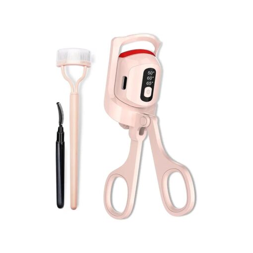 Heated Eyelash Curler, Temperature Display Heated Lash Curler with Separator Tool and Brush, 3 Heating Modes Rechargeable Electric Eyelash Curler for Stunning Lashes in Minutes ( Pink )