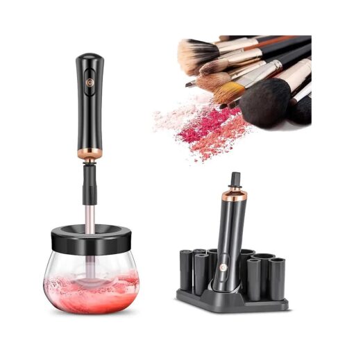 Electric Makeup Brush Cleaner and Dryer Machine, Upgrade Super Fast Portable Brushes Cleaner, Wash and Dry Brushes in Seconds, Cosmetic Spinner Cleaner for Most Size Brushes ( black )