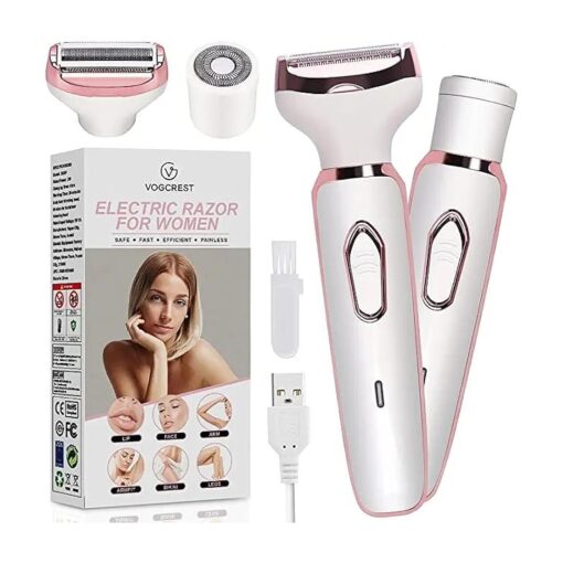 Electric Razor - Shaver - Trimmer for Women : 2 in 1 Painless Body Razors and Facial Hair Remover - Rechargeable Hair Removal Kit for Face Body Leg Bikini Underarm Arm