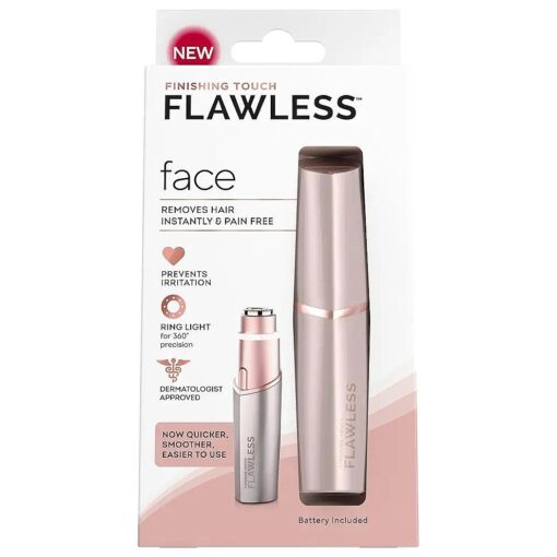 Finishing Touch Flawless Facial Hair Remover for Women, Rose Gold Electric Face Razor with LED Light, Recyclable Packaging