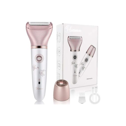 Electric Razor for Women - RenFox 2 in 1 Shaver for Women Bikini Legs Armpit Face Wet & Dry Painless Rechargeable Bikini Trimmer 2 Changeable Trimmer Heads ( Rose Gold )