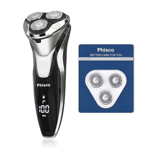 Phisco Men 's Electric Shaver with 3D Floating Heads | Ultra-Close Shave | Dual Concave Blade Net | IPX7 Waterproof | 9000RPM Motor | Ideal for Wet/Dry Shaving