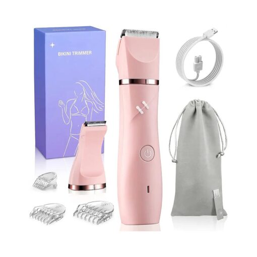 YBLNTEK Bikini Trimmer for Women, 2 in 1 Waterproof Pubic Hair Trimmer for Women, Electric Razors for Women Legs, Arm, Armpit, Bikini Line, Body Hair Trimmer Clipper, Wet/Dry Use, Pink