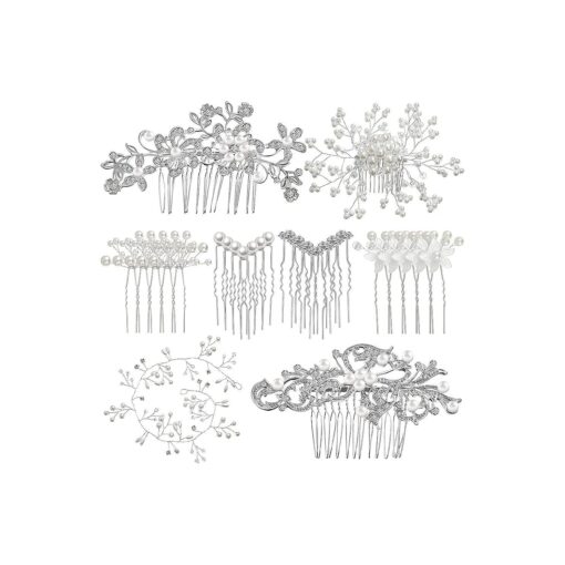 64 Pieces Wedding Hair Comb Set, Include 20 Flower Rhinestone Hair Sticks, 20 Pearl Hair Pins, 3 Crystal Pearl Combs, Pearl Wedding Hair Vine, 20 U Shaped Pearl Hair Clip ( Classic Style )