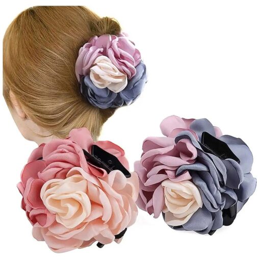 2PCS Women Flower Hair Clips Hair Claw Elegant Beauty Ribbon Jaw Clip Headwear Hair Jewelry ( Pink/Purple )