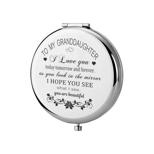 Granddaughter Gifts from Grandma and Grandpa, Gifts for Granddaughter, to My Granddaughter Makeup Compact Mirror Sliver, Granddaughter Birthday Gifts