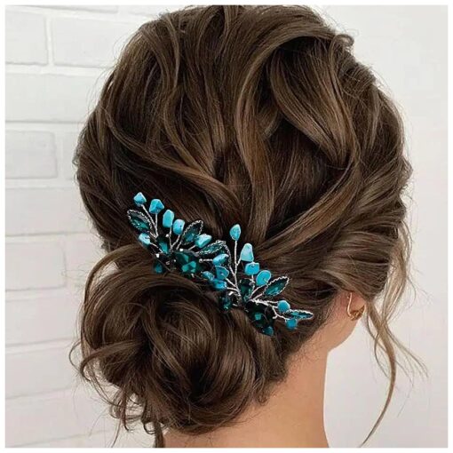 Aukmla Turquoise Bride Wedding Hair Pins Green Crystal Bridal Headpiece Hair Accessories for Women and Girls