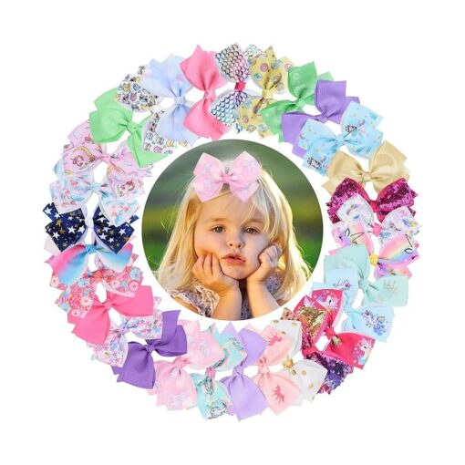 30 Pcs 5" Hair Bows Grosgrain Ribbon Hair Bow Alligator Clips Unicorn Hair Bows Hair Accessories for Girls