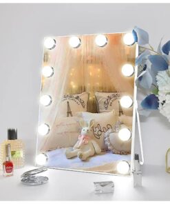 Vanity Mirror with Lights, Hollywood Lighted Makeup Mirror with 3 Color Modes and 12 Dimmable Diamond LED Light Bulbs, 360deg Rotation, Touch Control, White