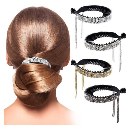 ANCIRS 4 Colors Tassel Ponytail Hair Clips for Women, Rhinestone Hair Styling Claws for Buns Hair Holder, Large Glittering Hair Pins Accessories for Girls