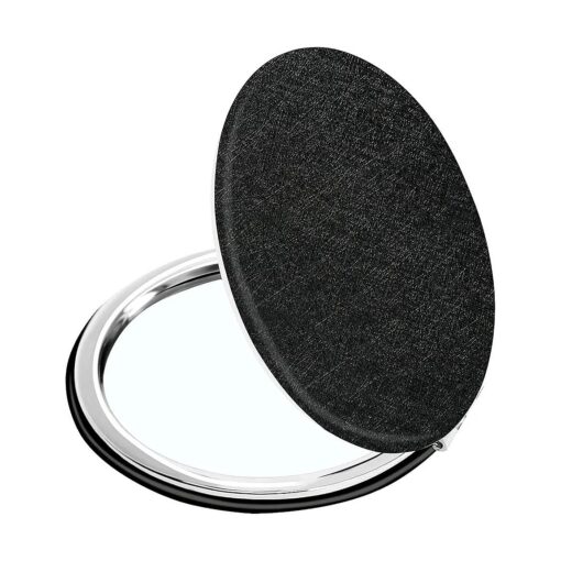 Compact Vanity Makeup Mirror for Men Women Girls, Black Elegant Round Travel Cosmetic Mirrors for Pocket Purse Wallet Handbag, Portable Small 1X/2X Magnifying Handheld Beauty Mirror