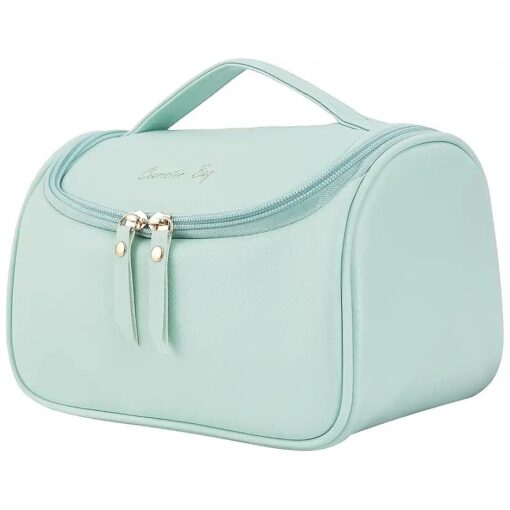 Large Makeup Bag, PU-Leather Cosmetic Bag, Water-resistant Toiletry Pouch, Portable Travel Essentials Case, Make up Bags for Women Girls ( Mint Green )