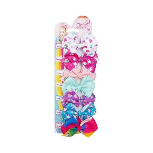 NC Bows 7 days Jojo Bow 8 cm with Unicorn and Rainbow pattern - Beautiful Hair Accessories - Best Xmas Present Stocking Filler for Girls