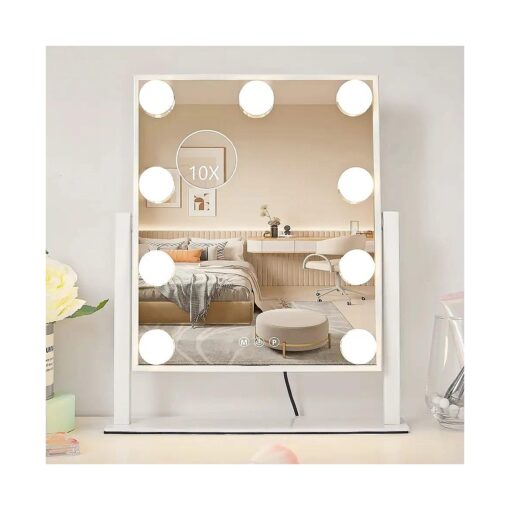 Vanity Mirror with Lights, Makeup Mirror with Lights,3 Color Lighting Modes Detachable 10X Magnification Mirror Touch Control,360degRotation, White .