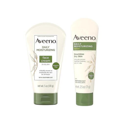 Aveeno Daily Moisturizing Fragrance-Free Face & Neck Cream, Oat Facial Moisturizer for Dry Skin, 5 oz, & Aveeno Daily Moisturizing Body Lotion with Soothing Oat, 2.5 oz ( 2 Item, Product Bundle )