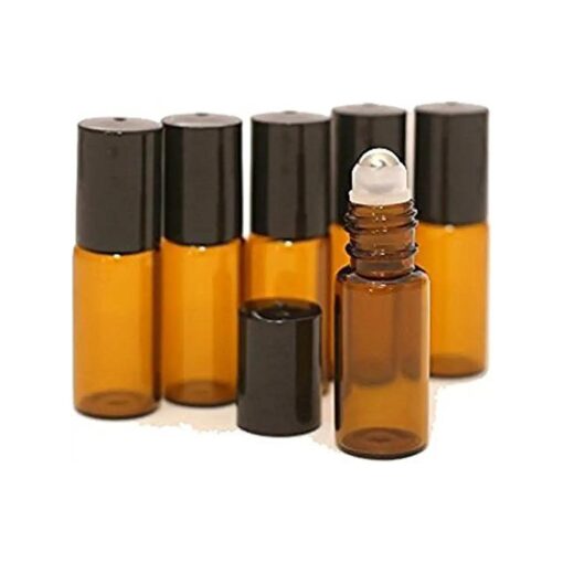 12Pcs 5ml Amber Empty Glass Roll-on Bottles with Stainless Steel Roller Balls and Black Cap for Essential Oil Perfumes Lip Balms