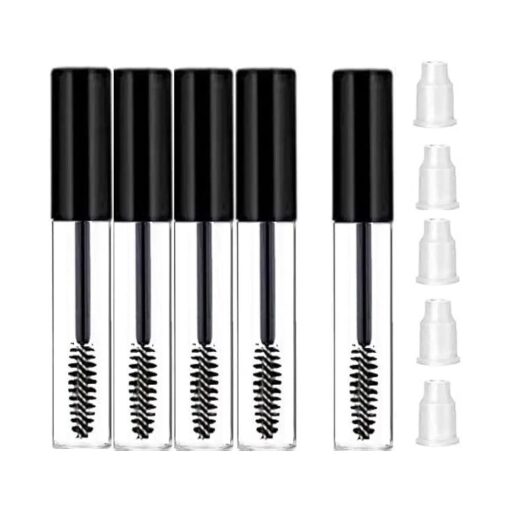 Empty Mascara Tubes and Wand for Castor Oil Dispenser Eyebrow/Eyelash Applicator Brush Spoolies with Tube Travel Refillable Cosmetic Containers Bottles, Black 10 ml 5 Pack