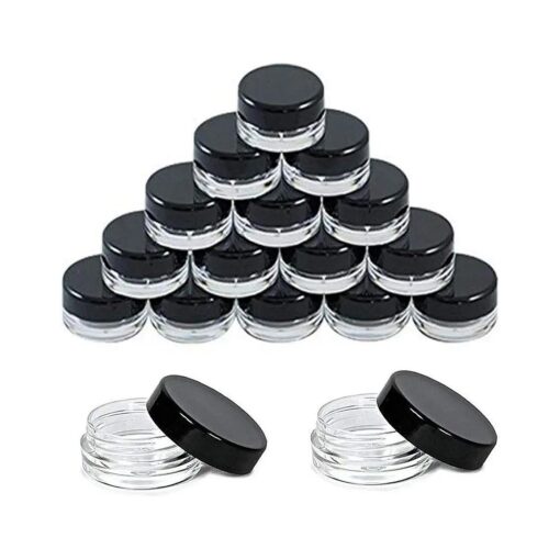 5 Gram Jar, 5 ML Jar, 50 pcs Refillable Black Plastic Screw Cap Lid with Clear Base Empty Plastic Container Jars Cosmetic Sample Empty Container for Make Up Nail Powder Eye Shadow