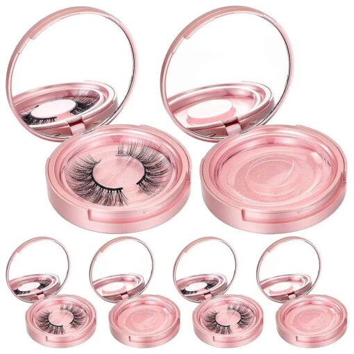 Maitys 6 Pieces Eyelash Packaging Circle Box with Mirror, Eyelash Storage Box Empty Eyelash Box with Lash Holder Eyelash Organizer Container for Travel Storage Women Girls ( Rose Gold )